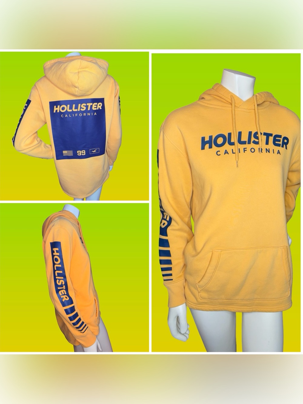 Hollister California Yellow Graphic Pullover Hoodie Womens Size S